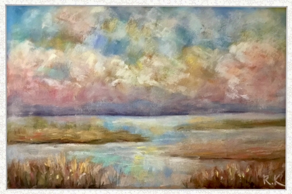 Atmospheric No. I – Original Pastel Landscape Painting, Soft Abstract Waterscape Art