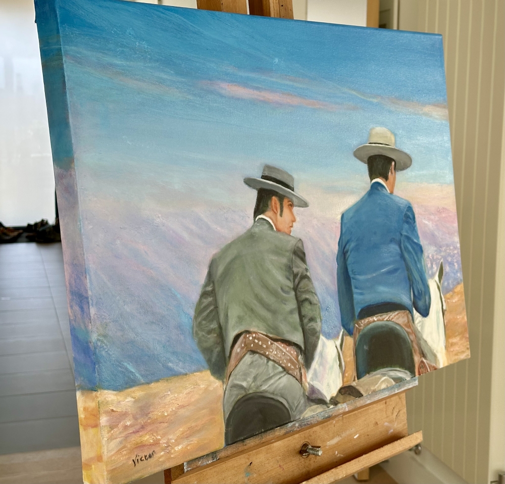 2 Andalusian Caballeros Mounted On Horseback