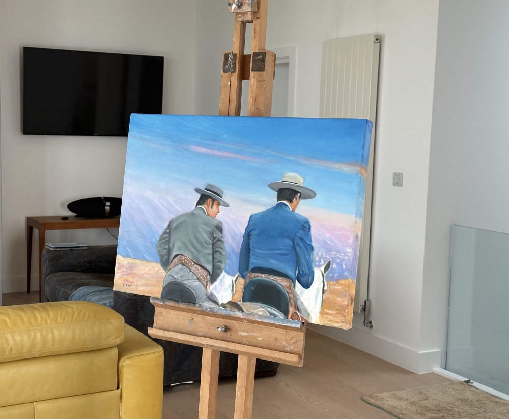 2 Andalusian Caballeros Mounted On Horseback