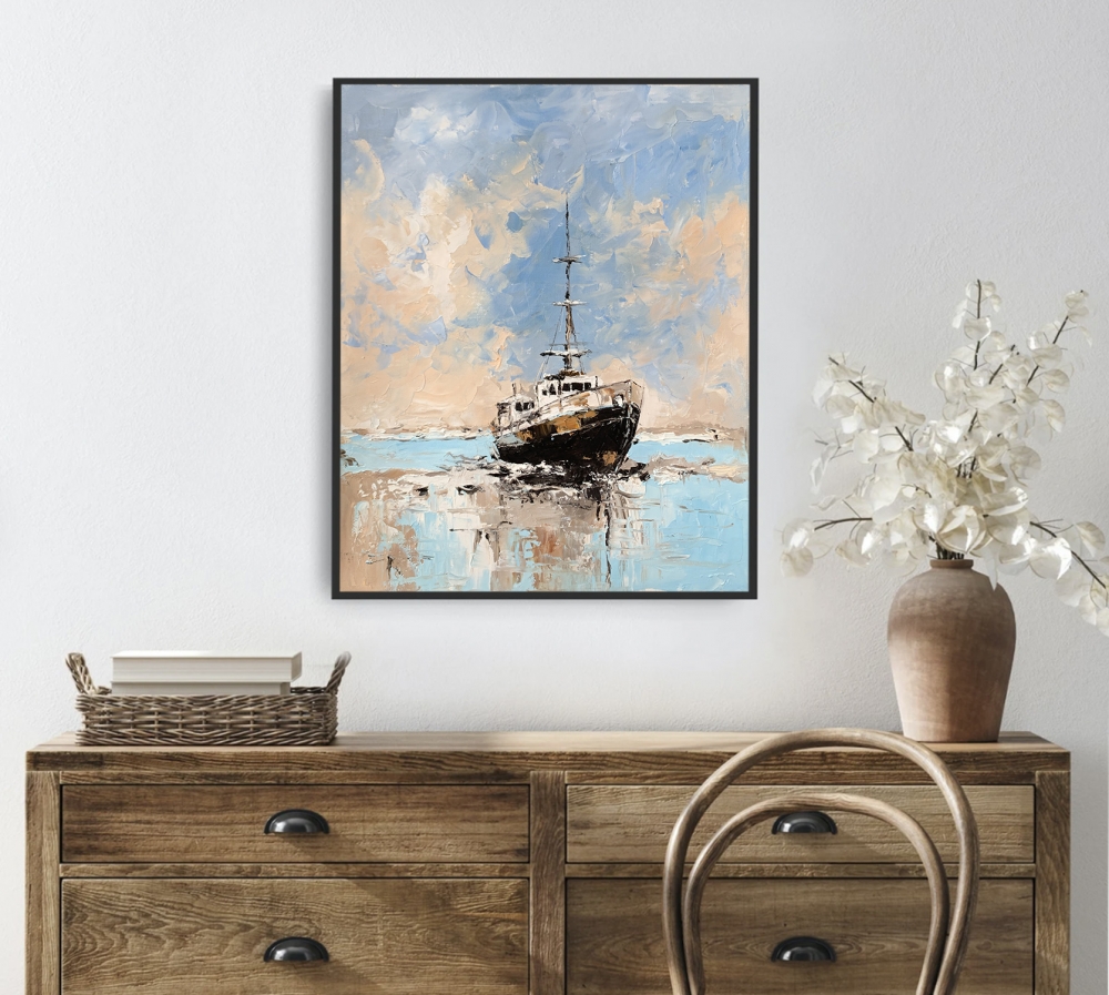 Waiting for the Tide. The Old Trawler, Ship.