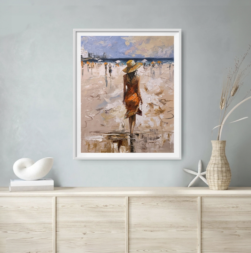 Coastal Summer vibes, woman on the beach.