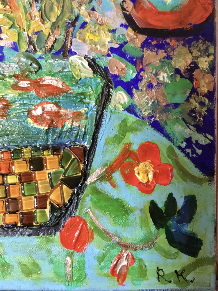 Mosaic Bloom – Colorful Abstract Floral Painting with Textured Mosaic Vase