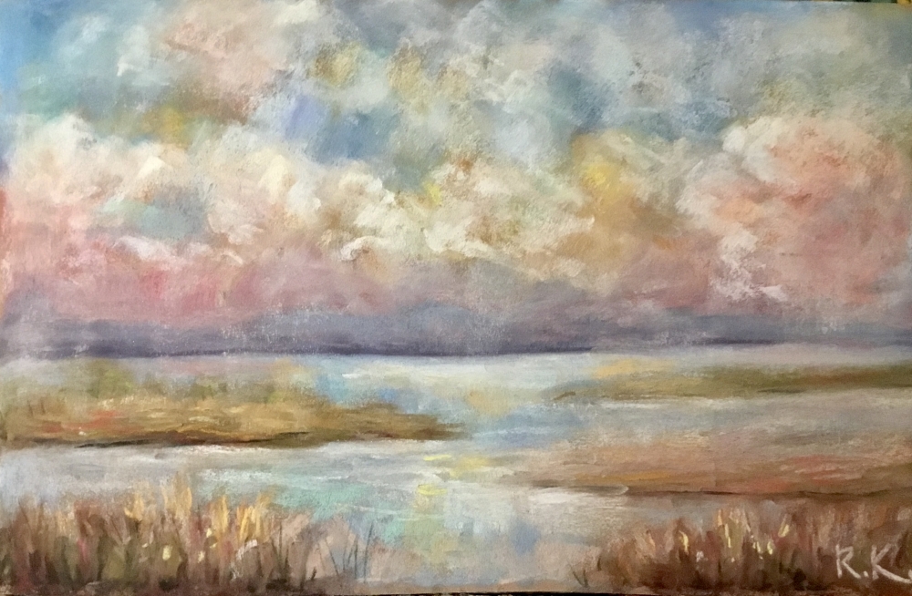 Atmospheric No. I – Original Pastel Landscape Painting, Soft Abstract Waterscape Art