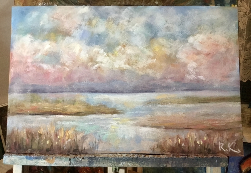 Atmospheric No. I – Original Pastel Landscape Painting, Soft Abstract Waterscape Art
