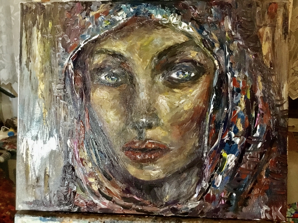 The Woman in the Shawl | Original Folk Oil Portrait 