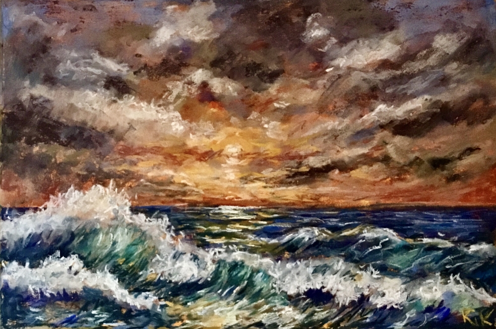 SUNBREAK – Original Seascape Painting, Soft Pastel Ocean Artwork, Sunset Sea Wall Art