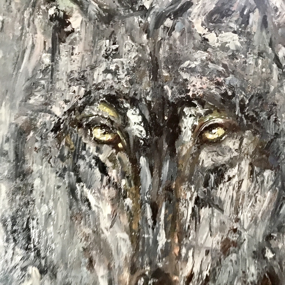 Lunar Trace Original Wolf Oil Painting 