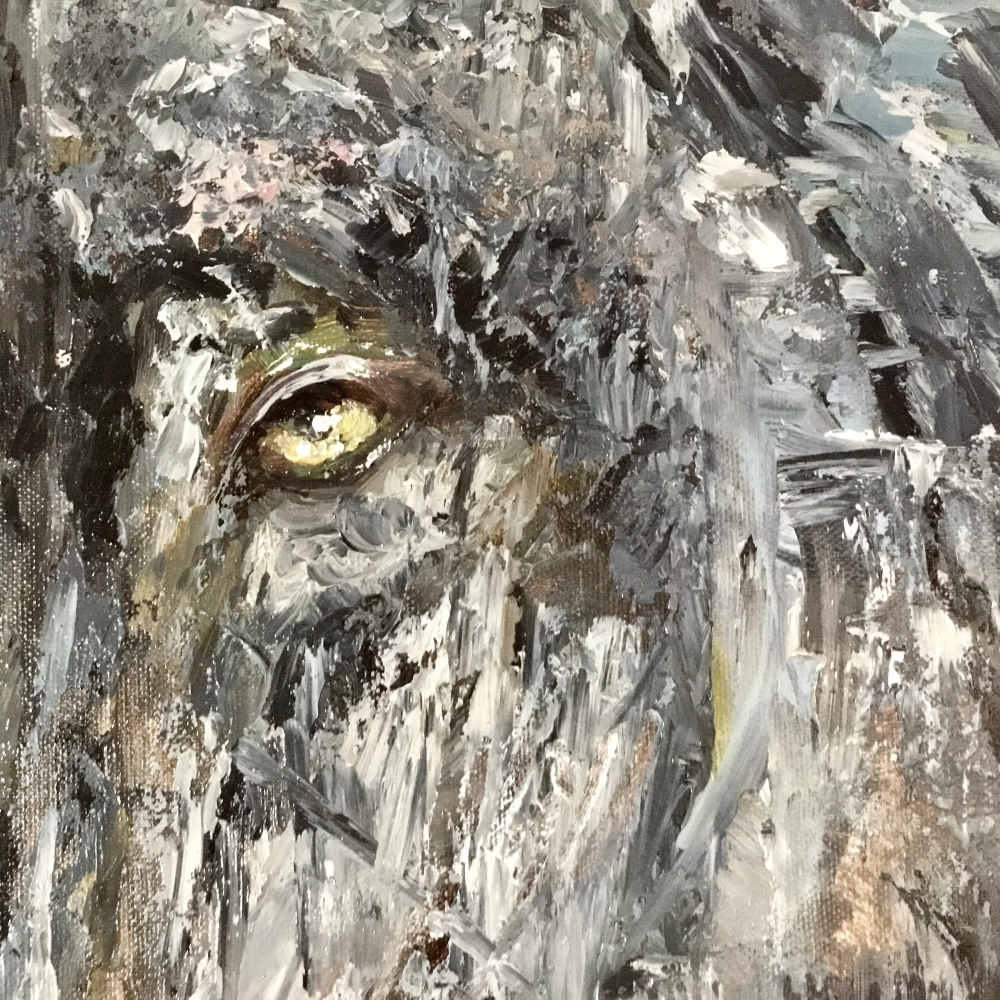 Lunar Trace Original Wolf Oil Painting 