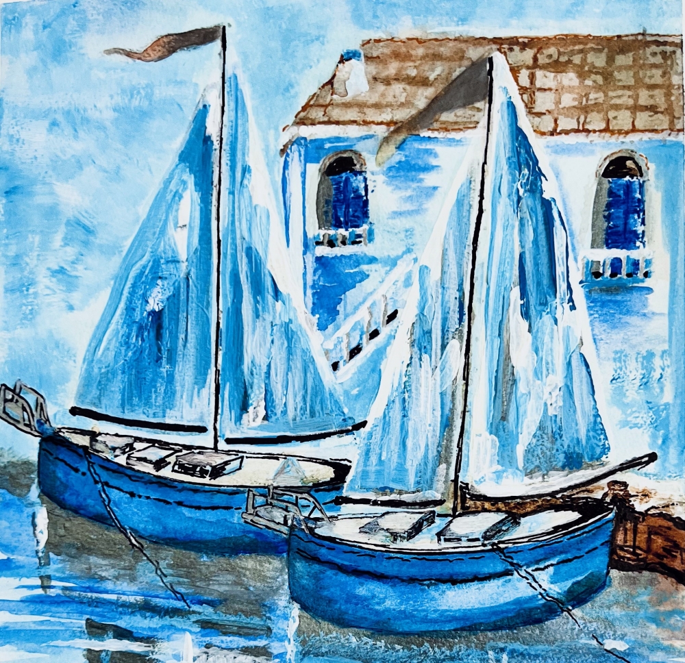 Serene Blue Boats by the Shore