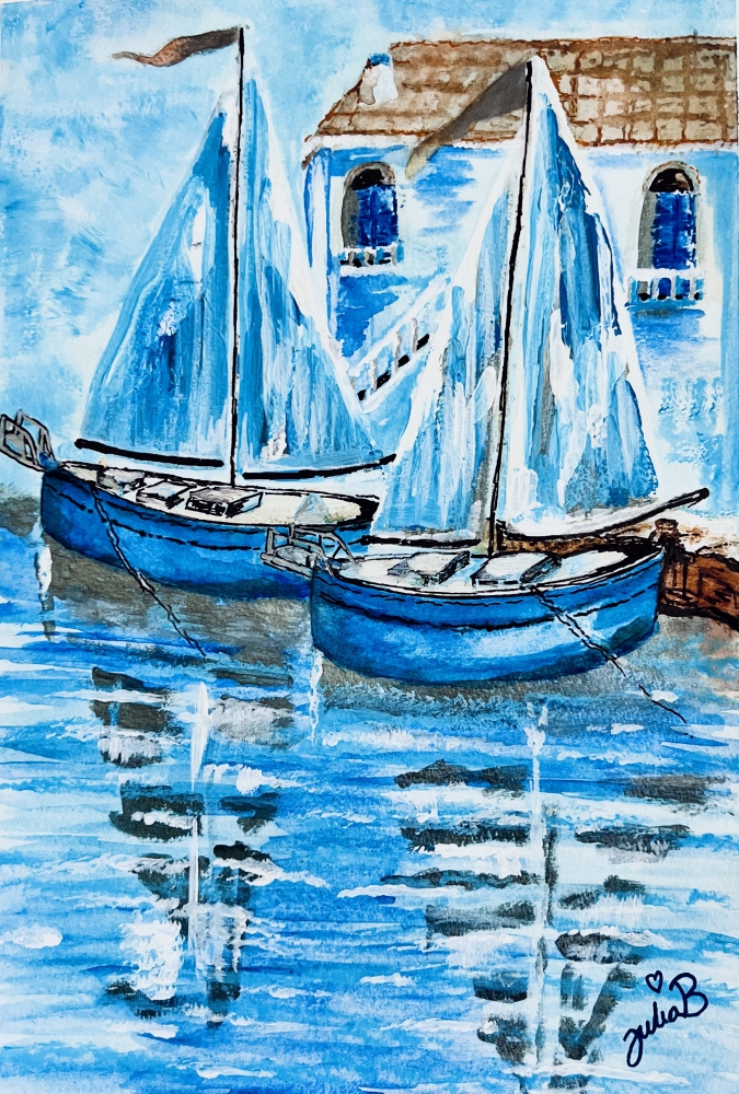 Serene Blue Boats by the Shore
