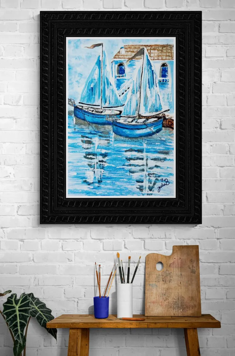 Serene Blue Boats by the Shore