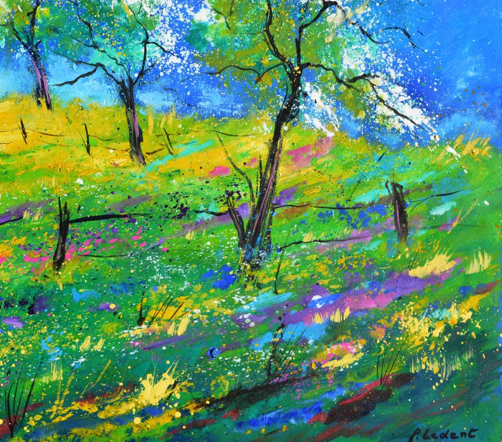 Blooming orchard in spring