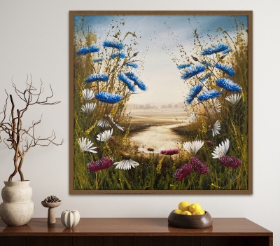Country flowers landscape with daisies