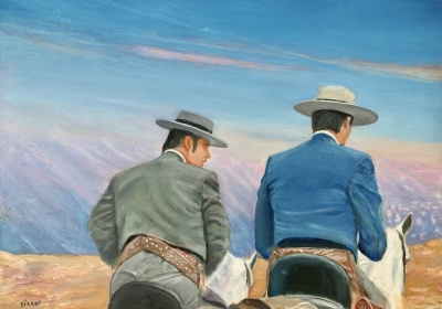 2 Andalusian Caballeros Mounted On Horseback