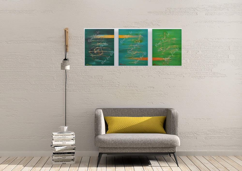 Moment of Music, Green, green, green, acrylic on canvas, 20x48 inch, SKU 1088