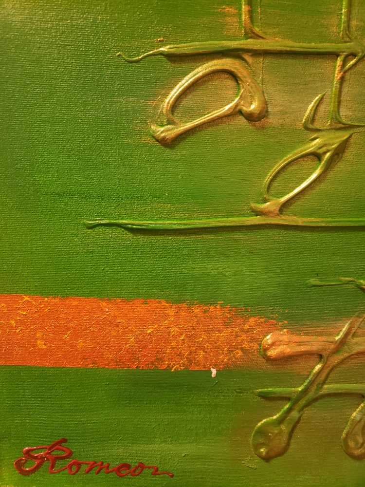 Moment of Music, Green, green, green, acrylic on canvas, 20x48 inch, SKU 1088