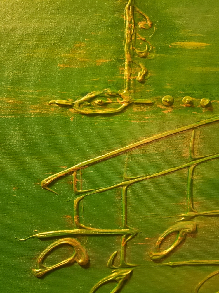 Moment of Music, Green, green, green, acrylic on canvas, 20x48 inch, SKU 1088