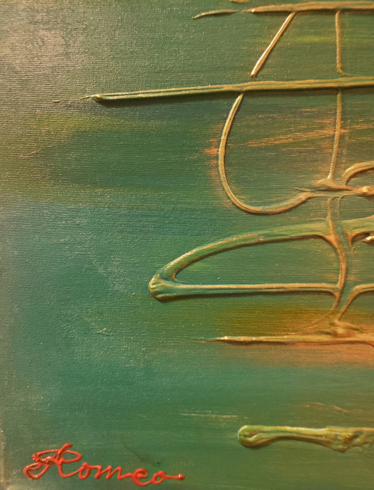 Moment of Music, Green, green, green, acrylic on canvas, 20x48 inch, SKU 1088
