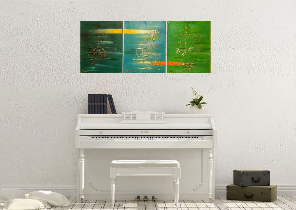 Moment of Music, Green, green, green, acrylic on canvas, 20x48 inch, SKU 1088