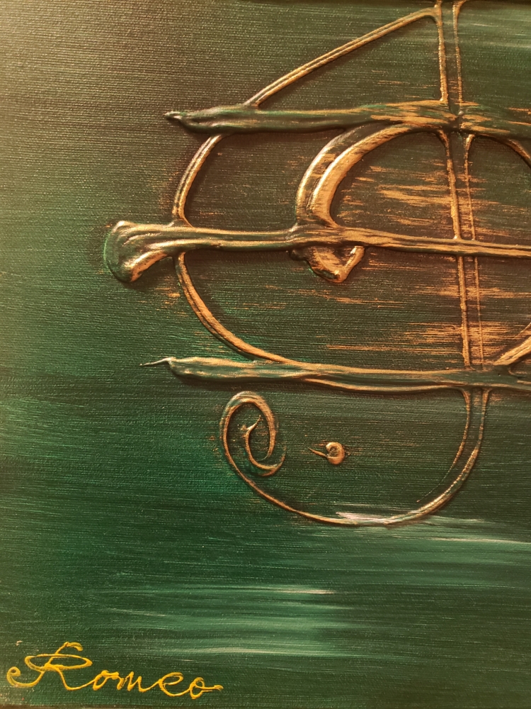 Moment of Music, Green, green, green, acrylic on canvas, 20x48 inch, SKU 1088