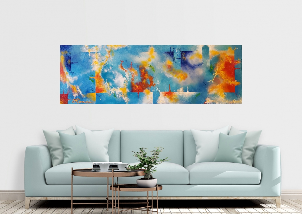 Thunder Lights, Acrylic On Canvas, 12x36 inch, SKU 1131