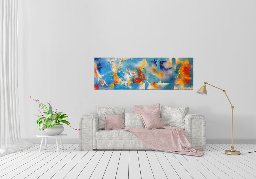 Thunder Lights, Acrylic On Canvas, 12x36 inch, SKU 1131