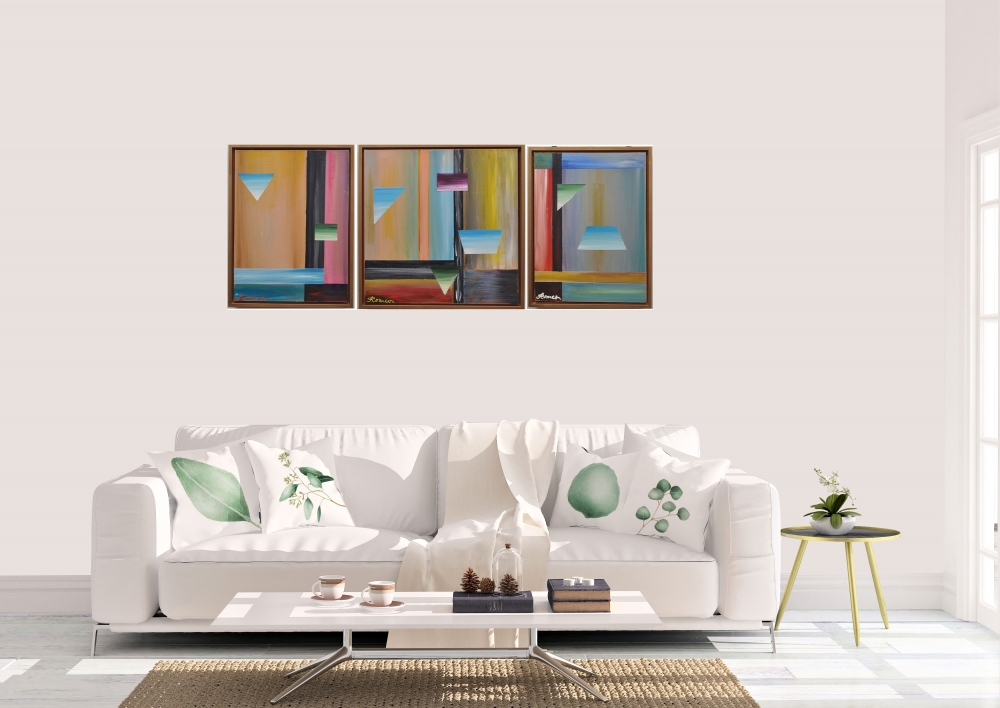 Geometry or (and) cubism, Acrylic on canvas, 16x40 inch, SKU 1189