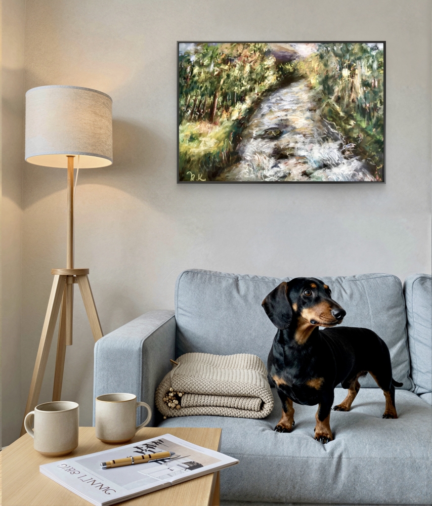 Forest River Landscape Painting Original Soft Pastel Art