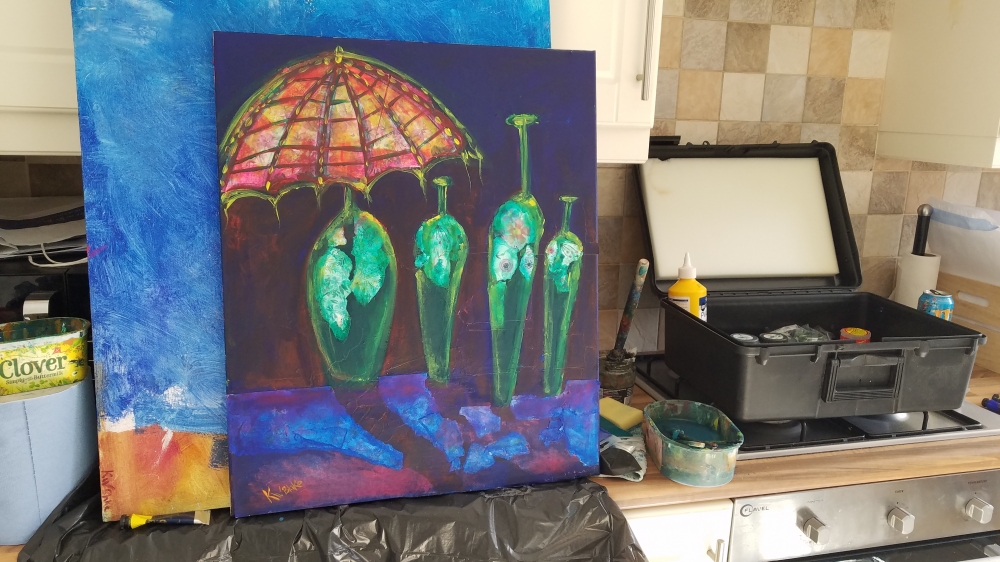 Tiffany Lamp and Bottles