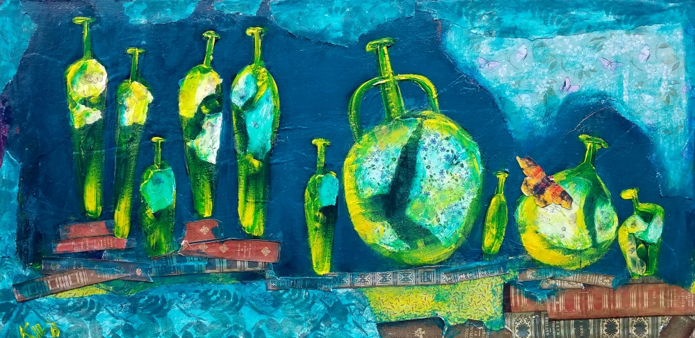 Antique Bottles on Books