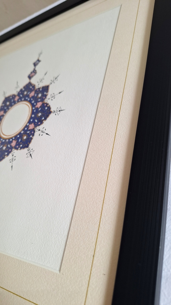 Navy & Blush Gold Symmetrical Framed Art — Ornamental Medallion Wall Decor