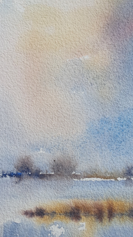 Marsh and Sky. Original Signed Watercolour. 15x11 inches . Unframed