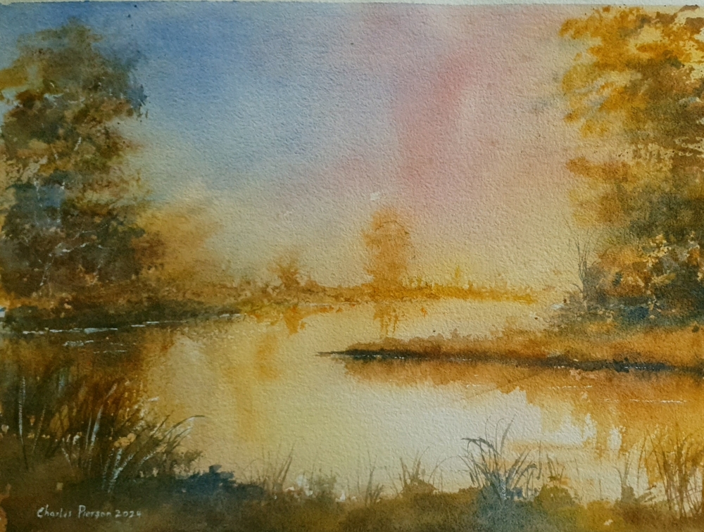 Golden Dawn. Original Watercolour Landscape. 15x11 inches Unframed