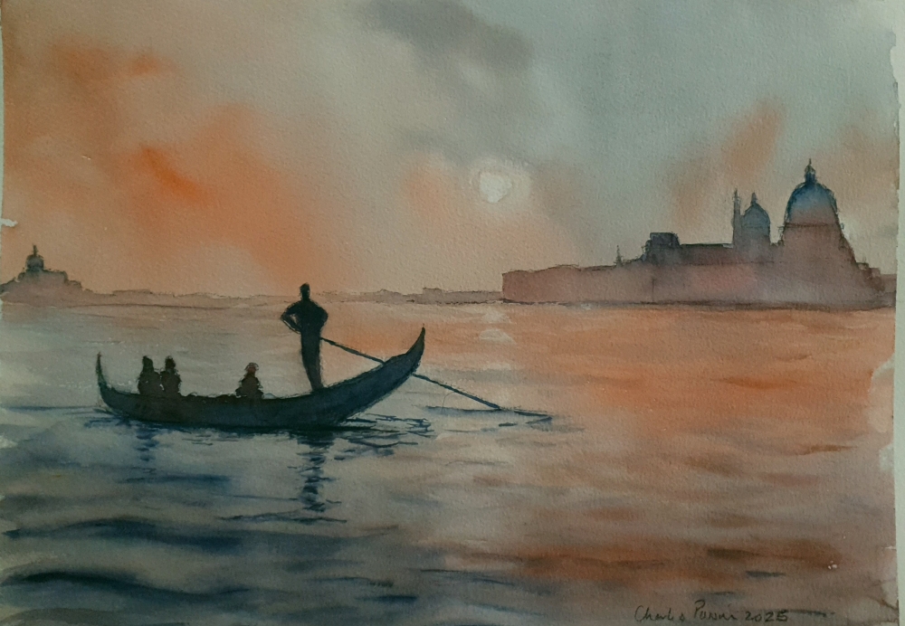 Venice at Sunrise. Original Signed Watercolour. 15x11 inches. Unframed