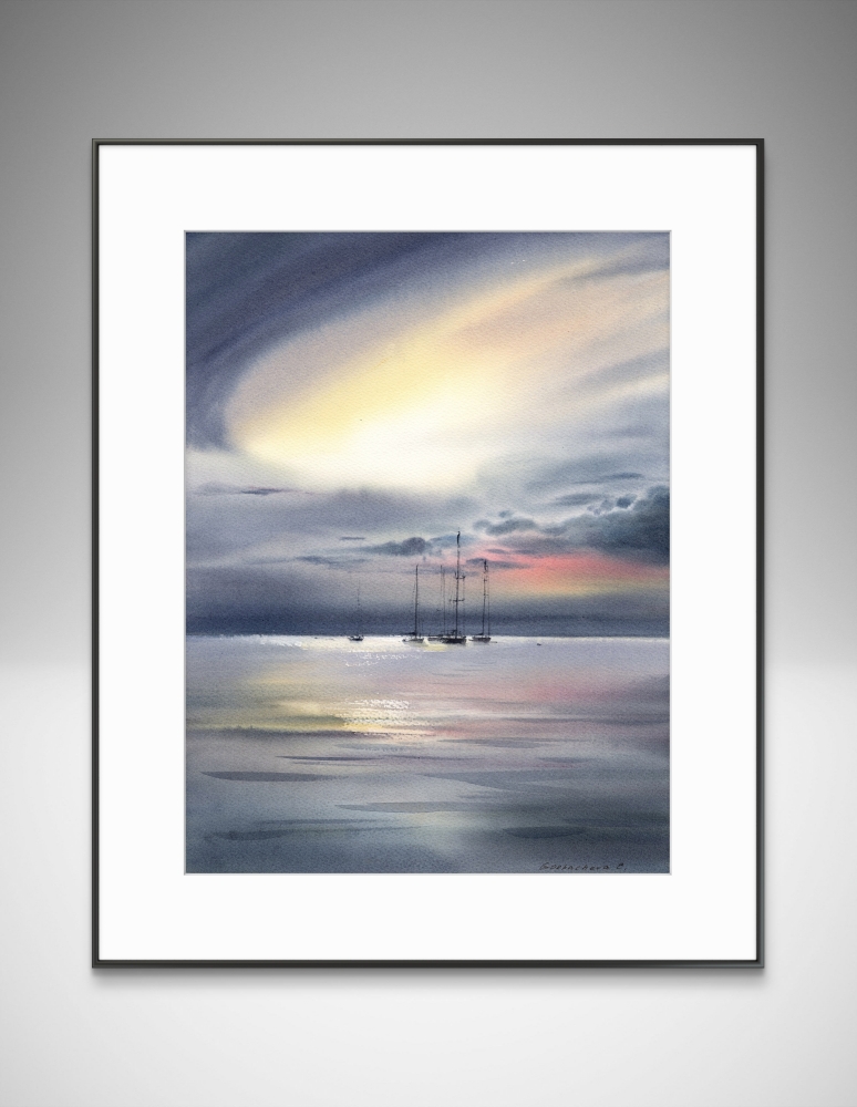 Yachts at sea at dawn #2