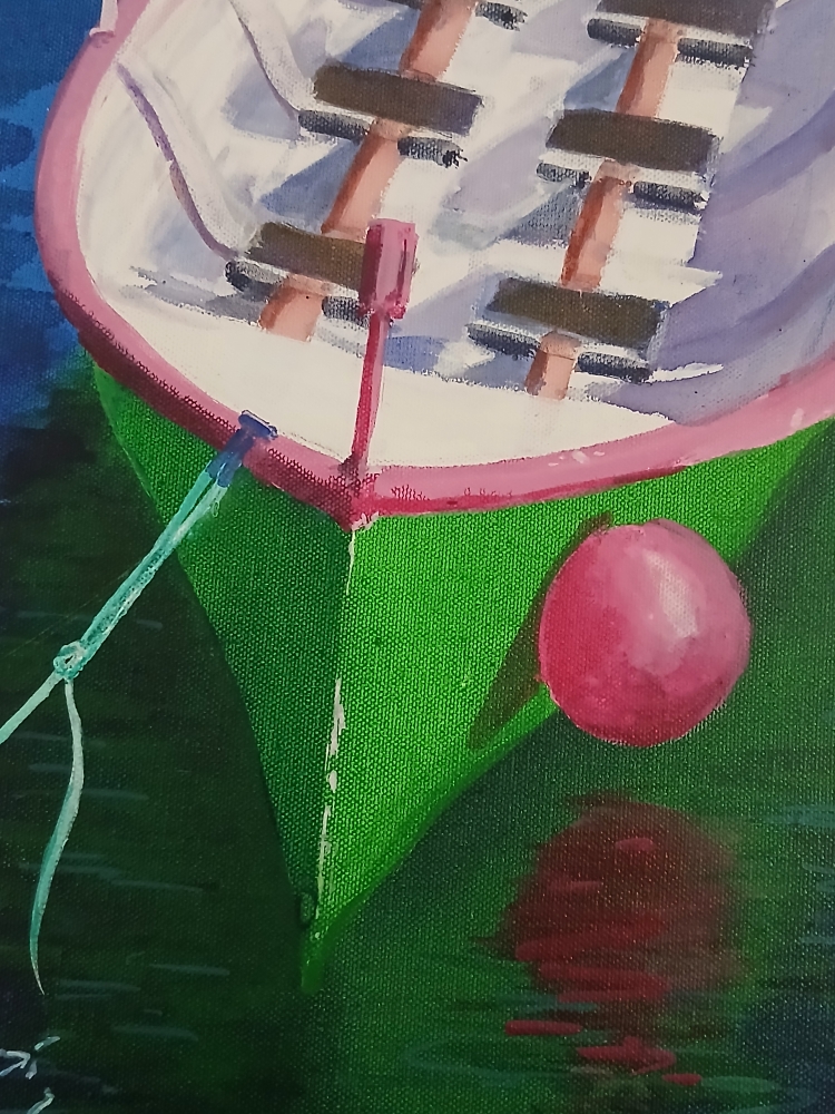 Green Rowing Boat With Pink Buoy