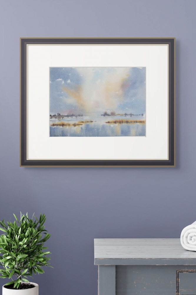 Marsh and Sky. Original Signed Watercolour. 15x11 inches . Unframed