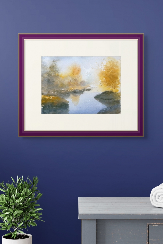 Autumn River Reflections. Original Signed Watercolour. 15x11 inches