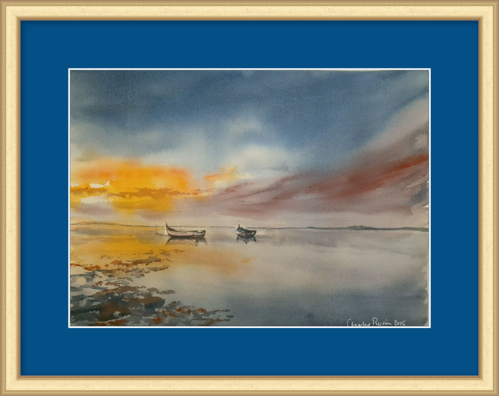 Boats at Sunset. Original Signed Watercolour. 15x11 inches