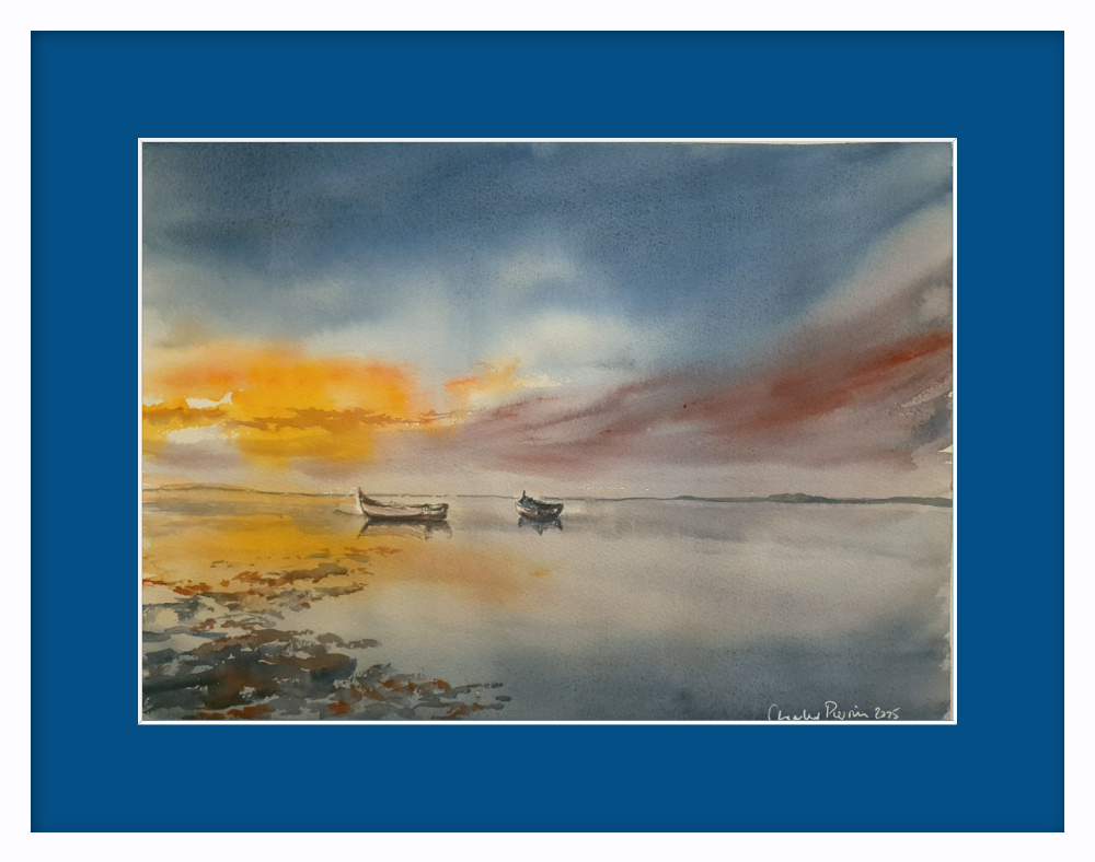 Boats at Sunset. Original Signed Watercolour. 15x11 inches