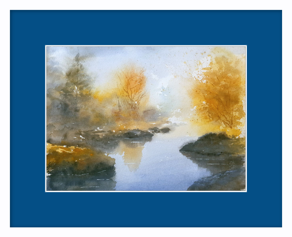 Autumn River Reflections. Original Signed Watercolour. 15x11 inches