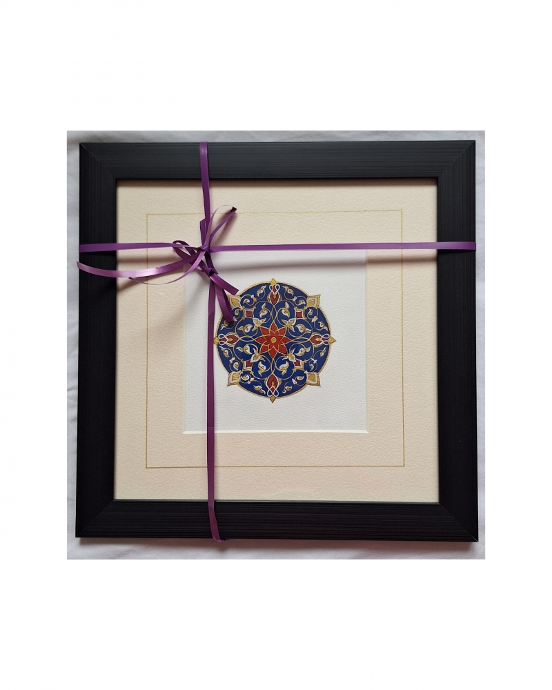 Geometric Harmony Set — 4 Framed Medallion original art in Blue, Gold & Red