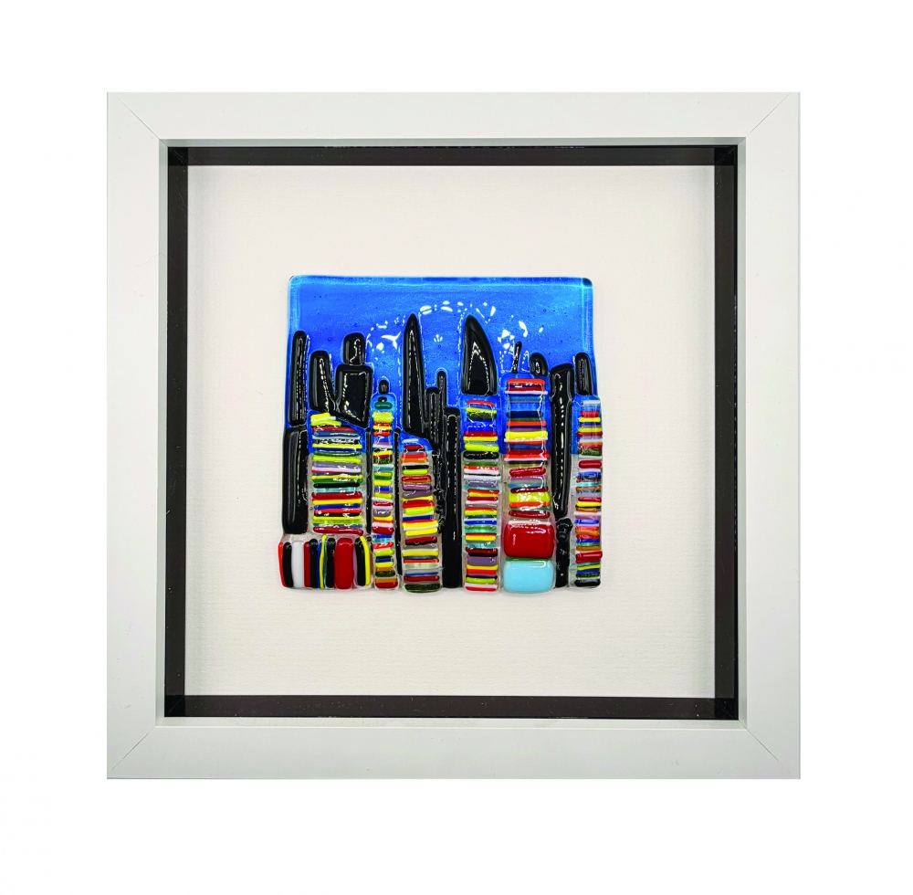 City at Night Framed Glass Art