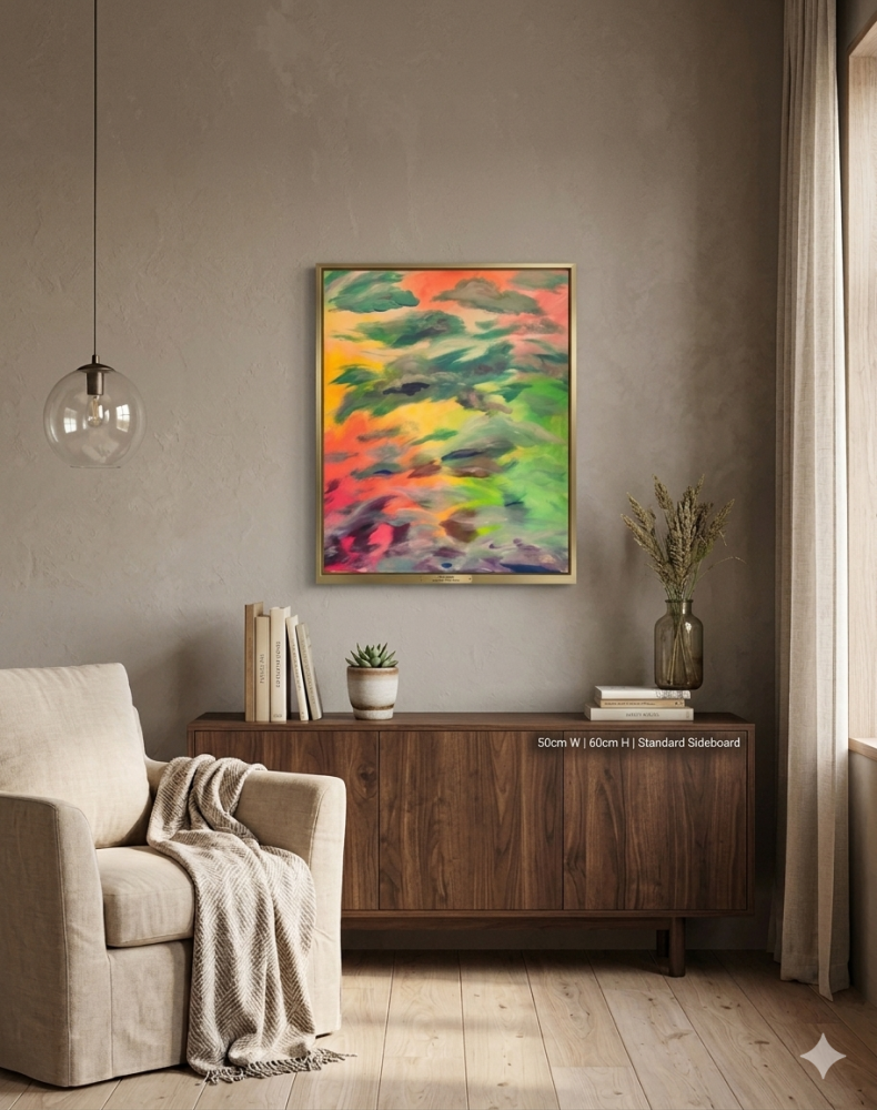 Original Abstract Cloud Painting, Happiness Modern Canvas Wall Art, Pink and Green Acrylic Decor