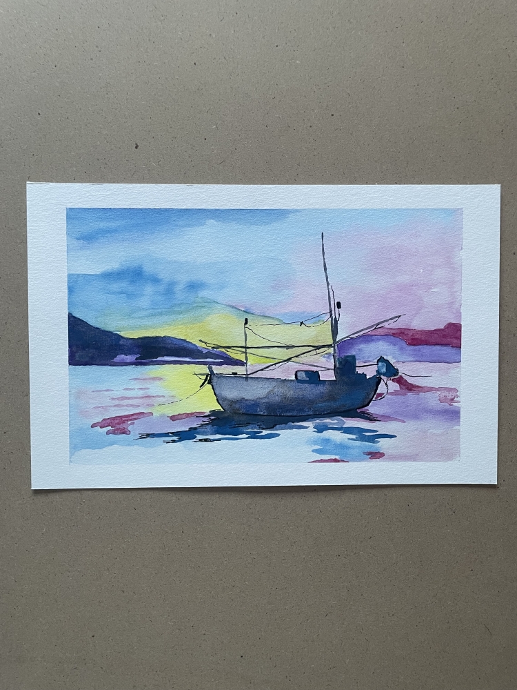 A Fishing Boat at Sunset
