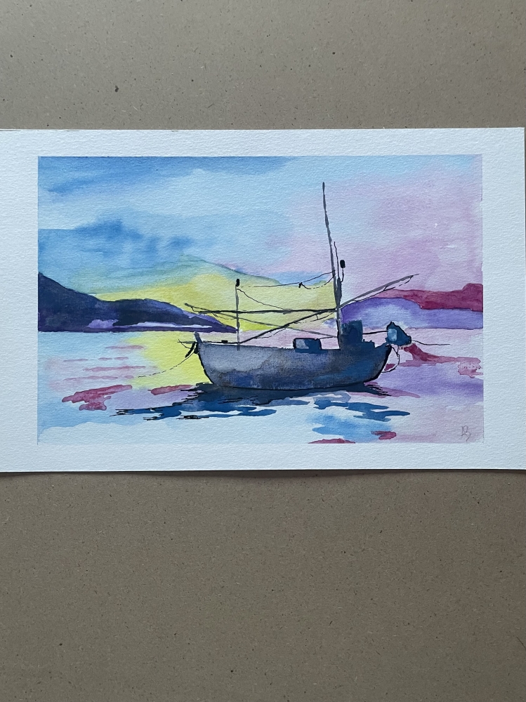 A Fishing Boat at Sunset