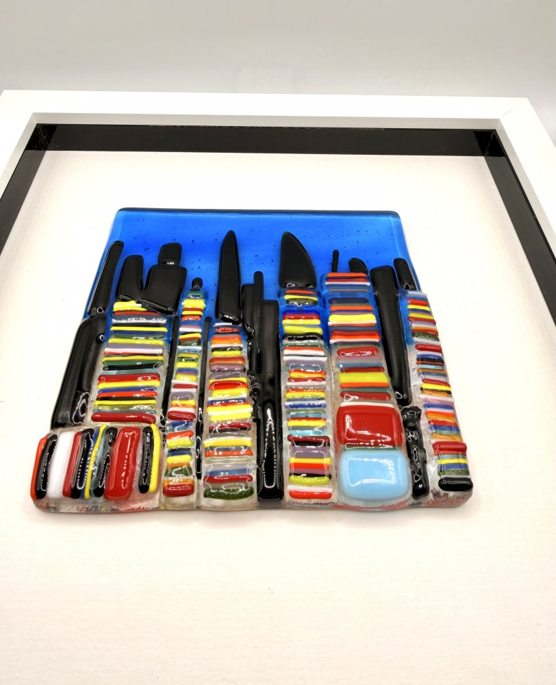City at Night Framed Glass Art