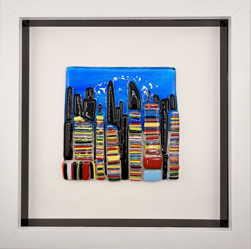City at Night Framed Glass Art