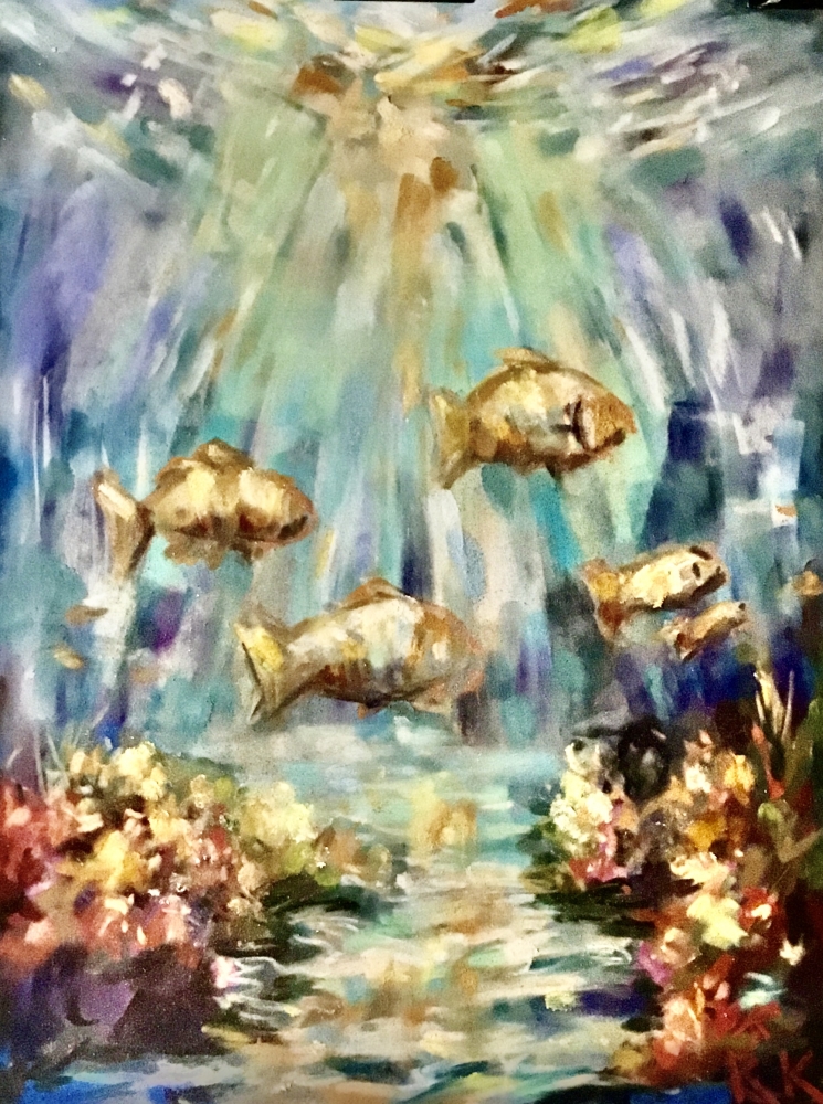 Underwater Serenity Soft Pastel on Cardboard