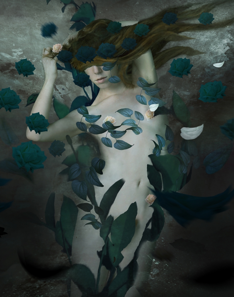 Portrait with Green Flowers